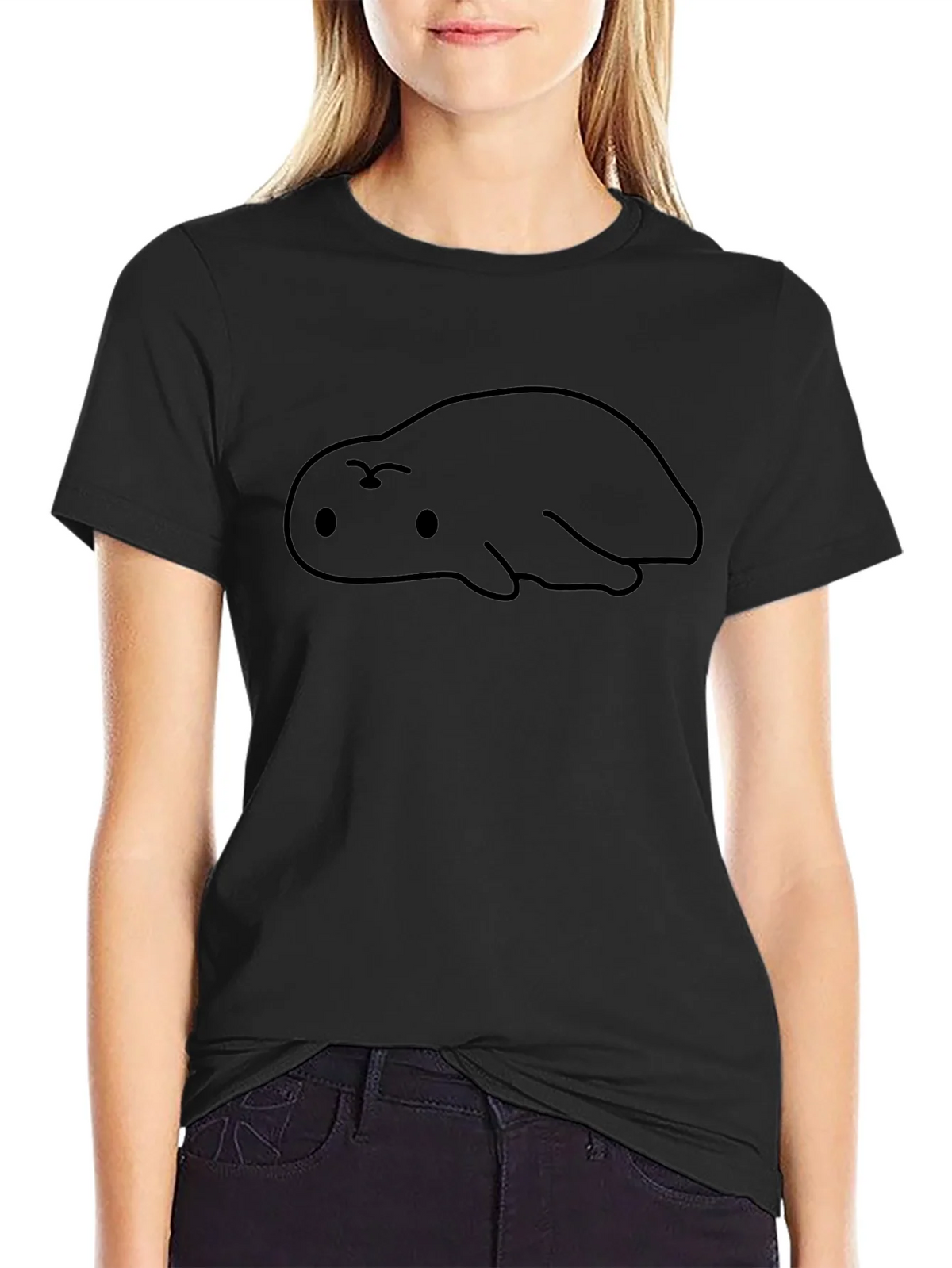 Cute Blob Creature Graphic Black T-Shirt