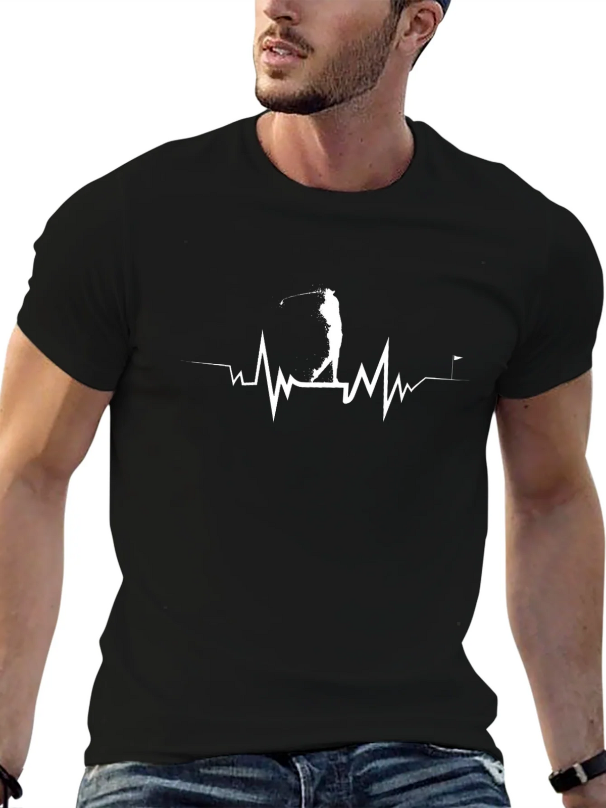 Golf Heartbeat T-Shirt - Black Graphic Tee