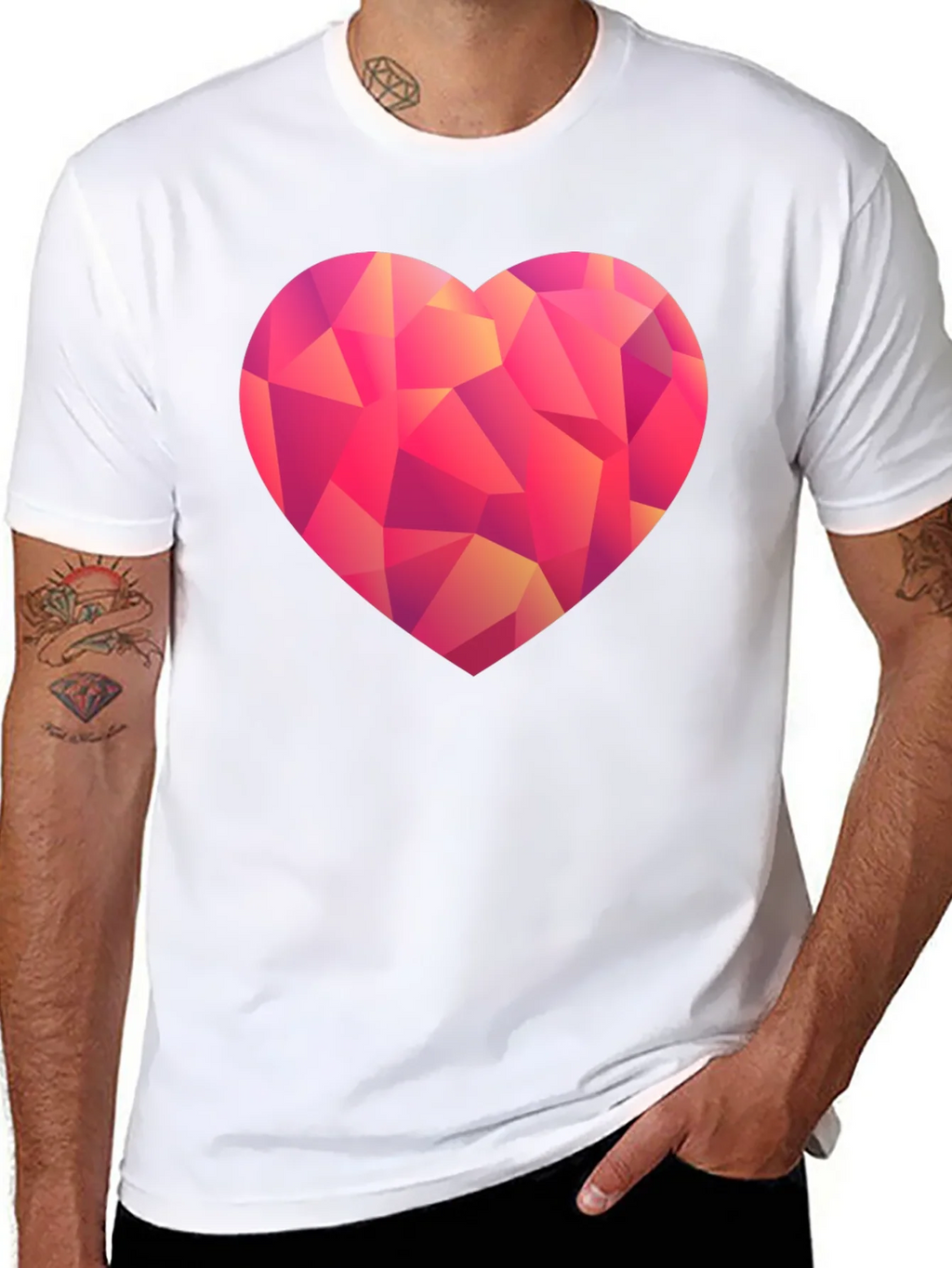 Geometric Heart Print Black T-Shirt