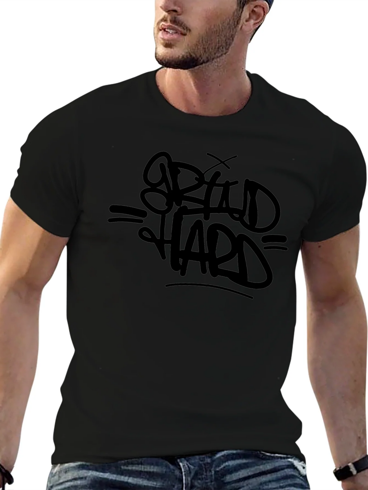 Bold Graphic Tee - Grind Hard - Black Cotton T-Shirt