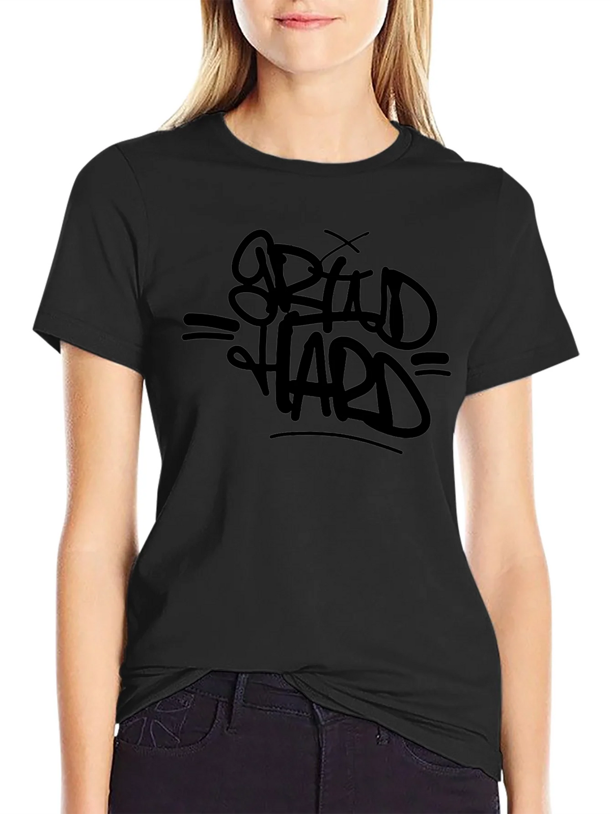 Bold Graphic Tee - Grind Hard - Black Cotton T-Shirt