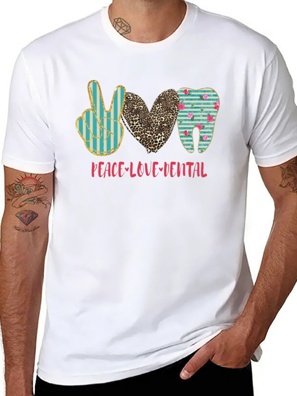 Peace Love Dental T-Shirt Black Cotton Casual Graphic Tee
