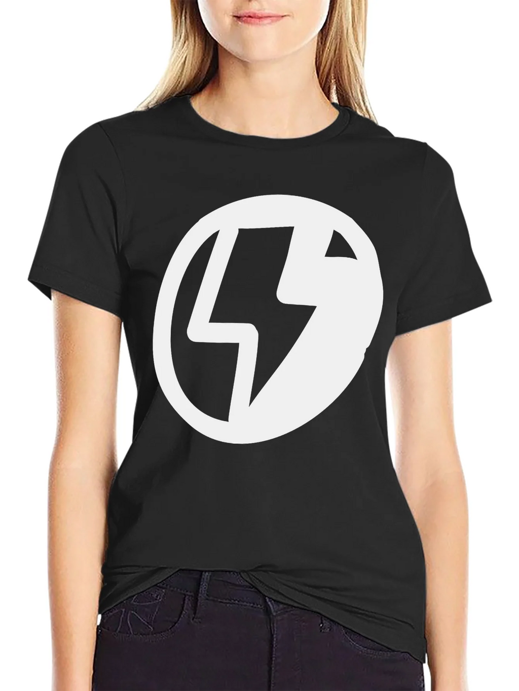 Black T-Shirt with Lightning Bolt Circle Graphic
