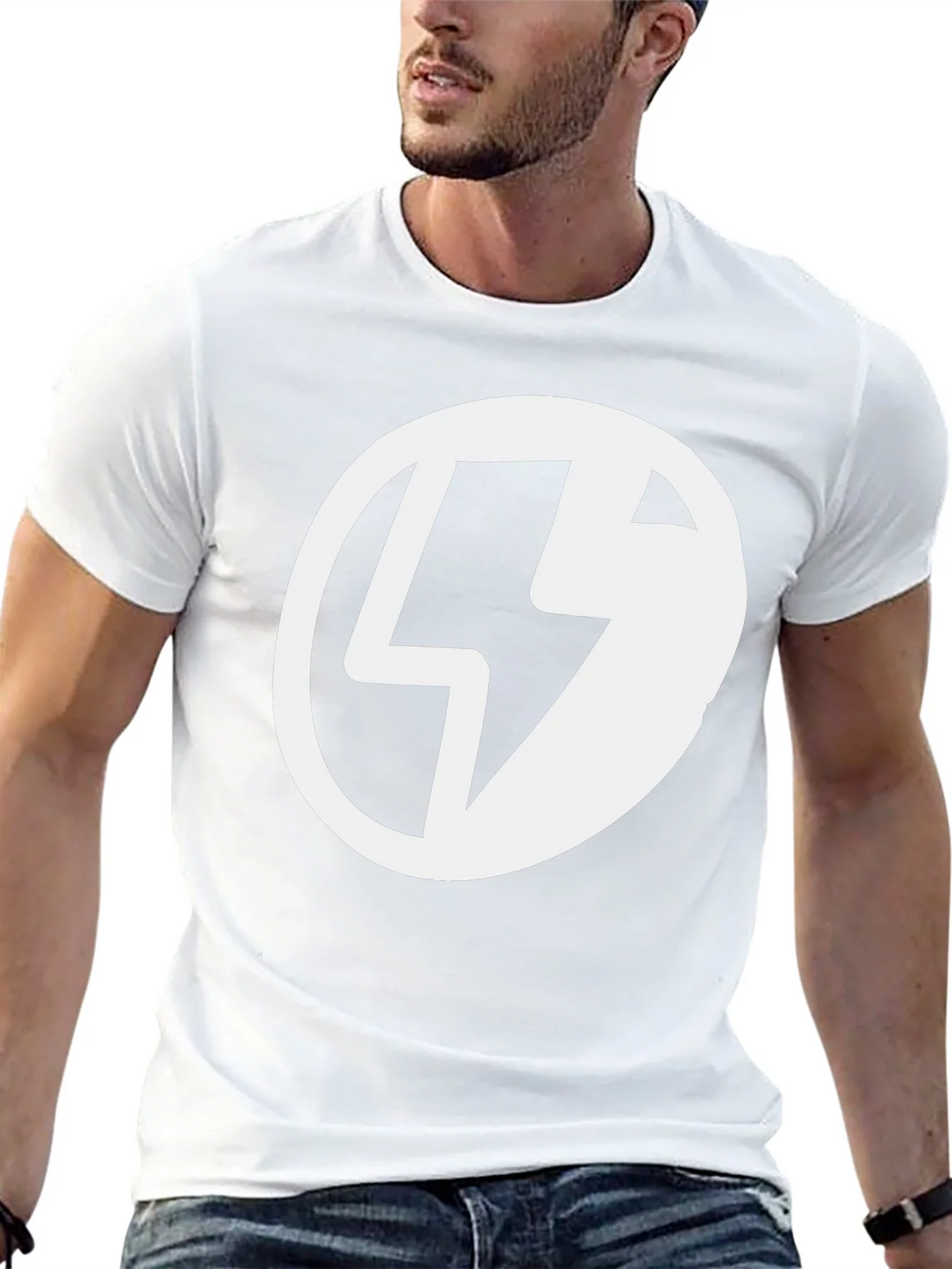 Black T-Shirt with Lightning Bolt Circle Graphic