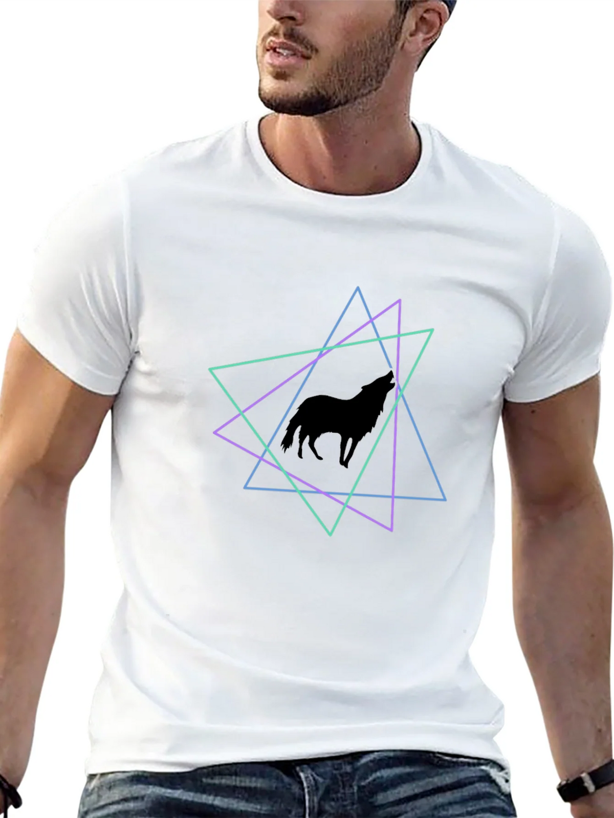 Geometric Wolf T-Shirt - Black