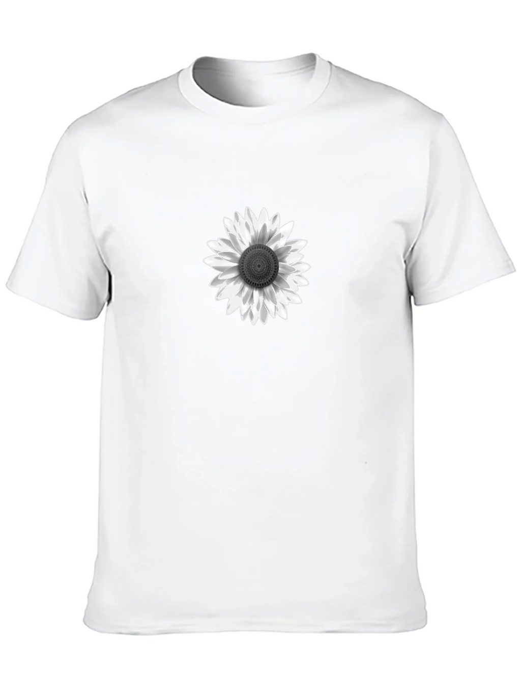 Black T-Shirt with White Sunflower Graphic