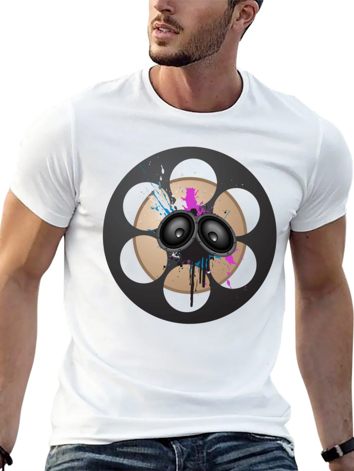 Retro Film Reel Speaker Graphic T-Shirt
