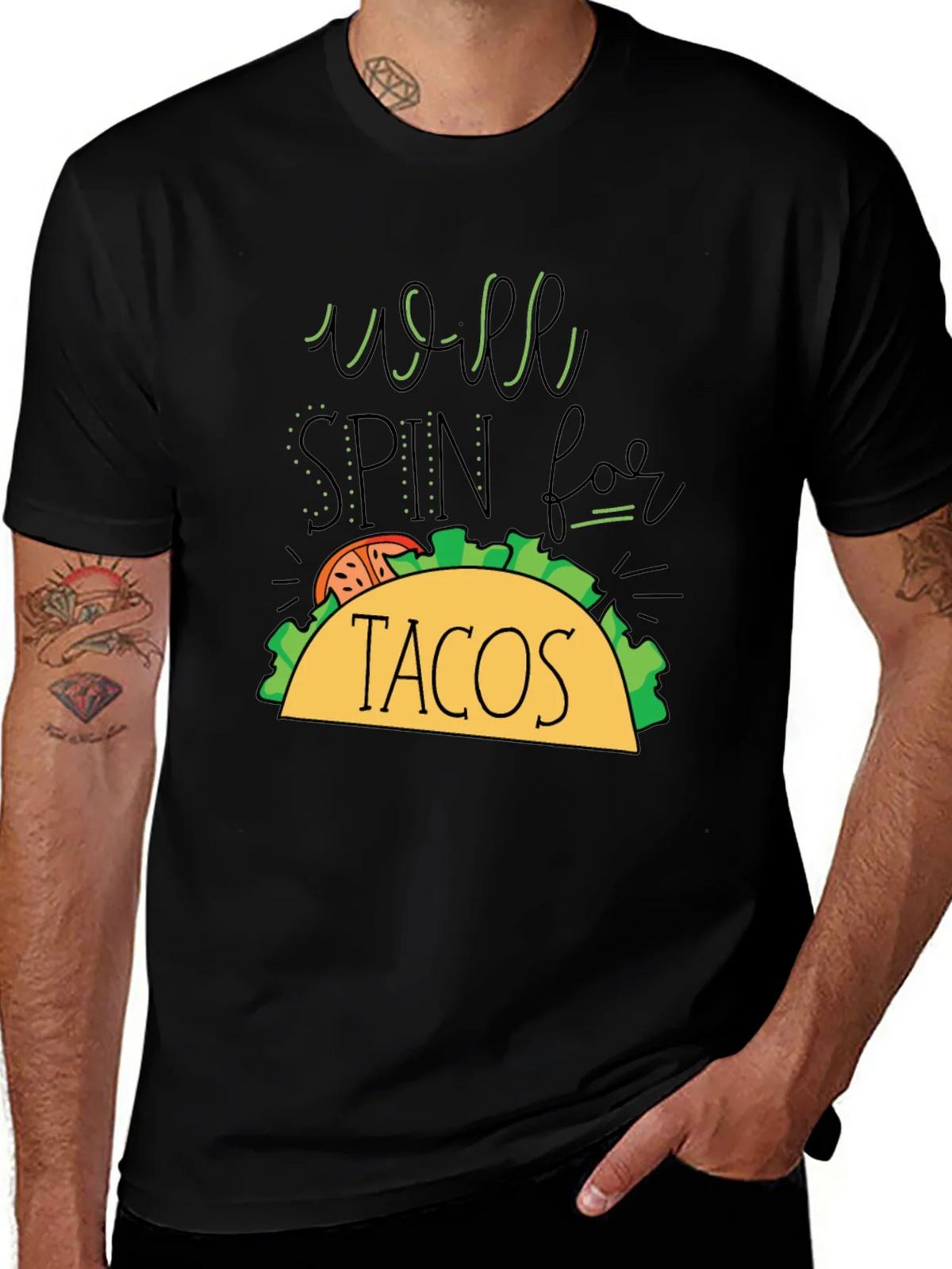 Taco Lovers T-Shirt - Will Spin For Tacos Graphic Tee