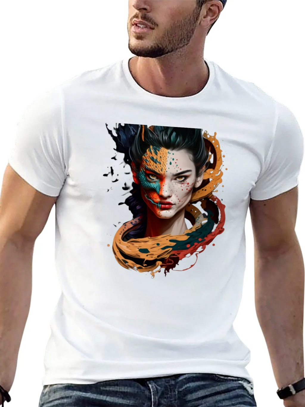 Artistic Woman Graphic Black T-Shirt