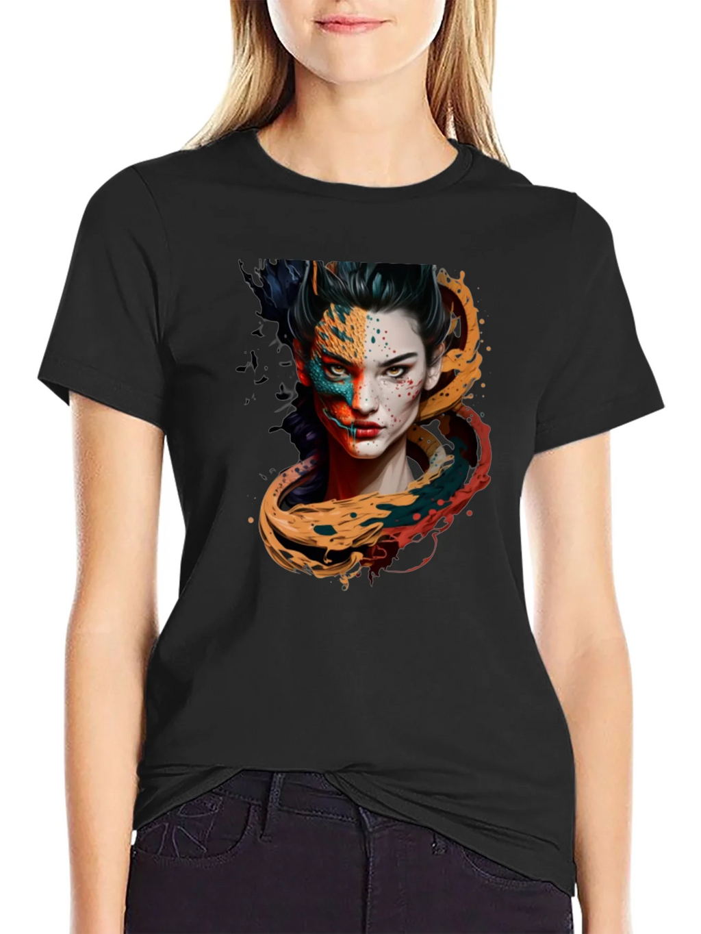 Artistic Woman Graphic Black T-Shirt