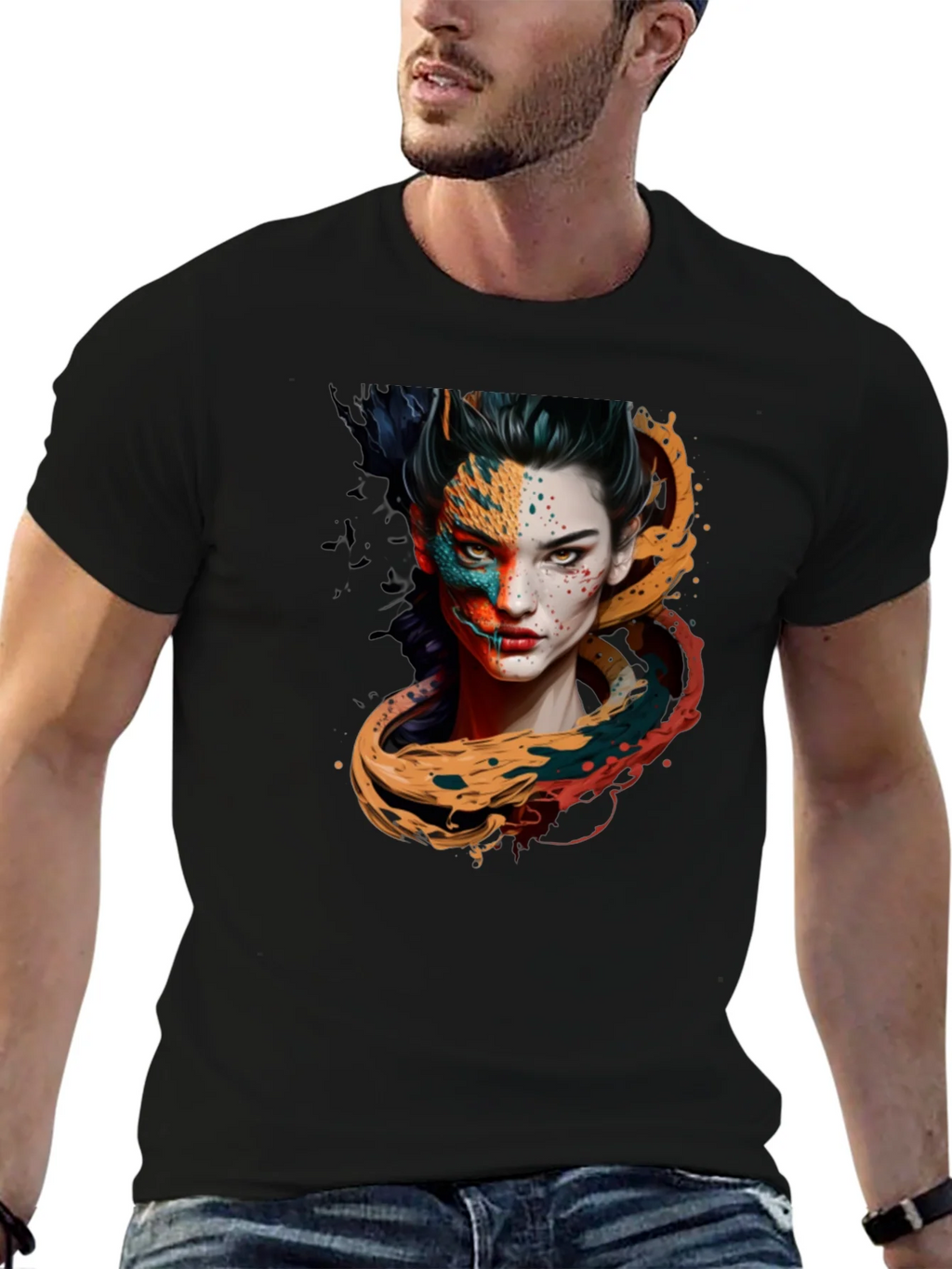 Artistic Woman Graphic Black T-Shirt