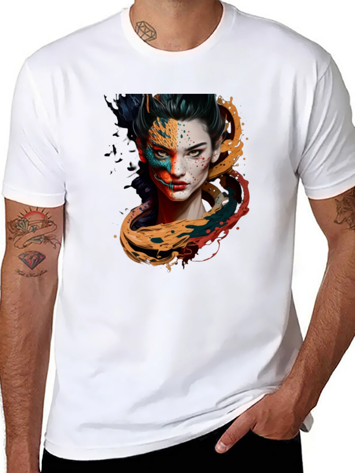 Artistic Woman Graphic Black T-Shirt