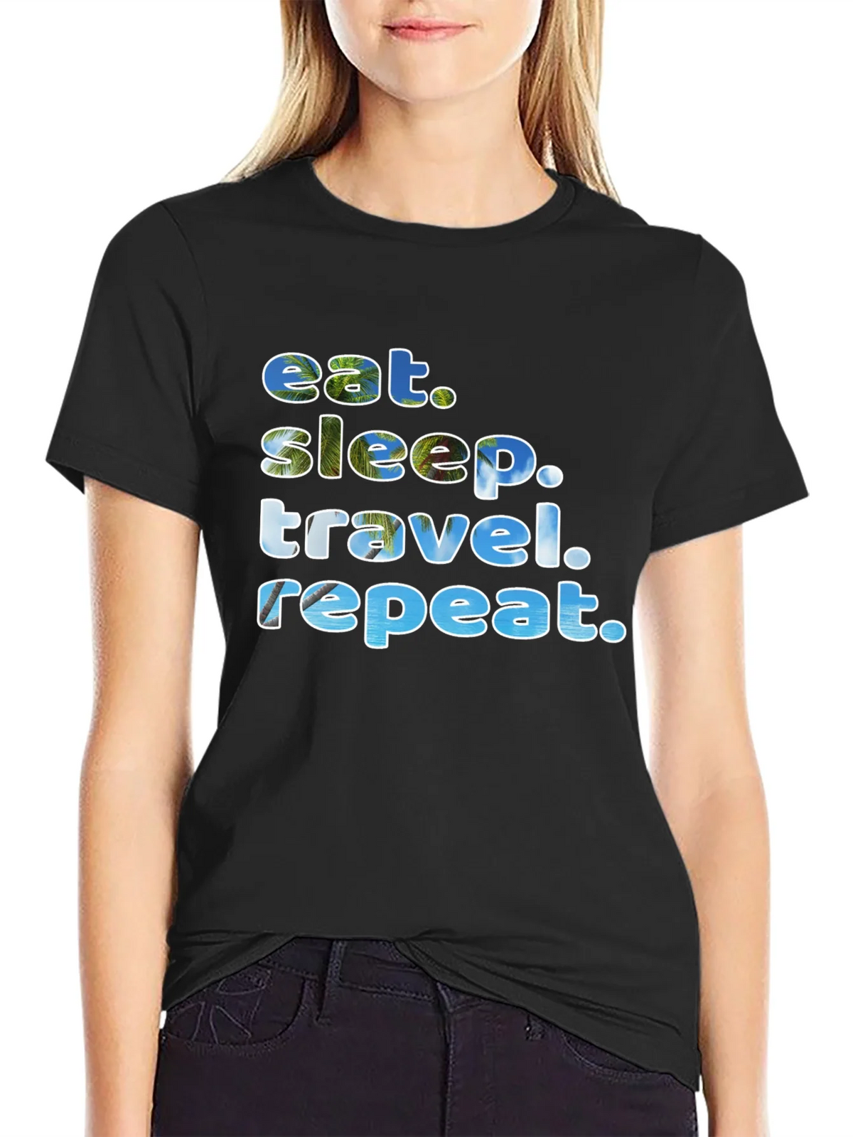 Eat Sleep Travel Repeat Black Graphic T-Shirt